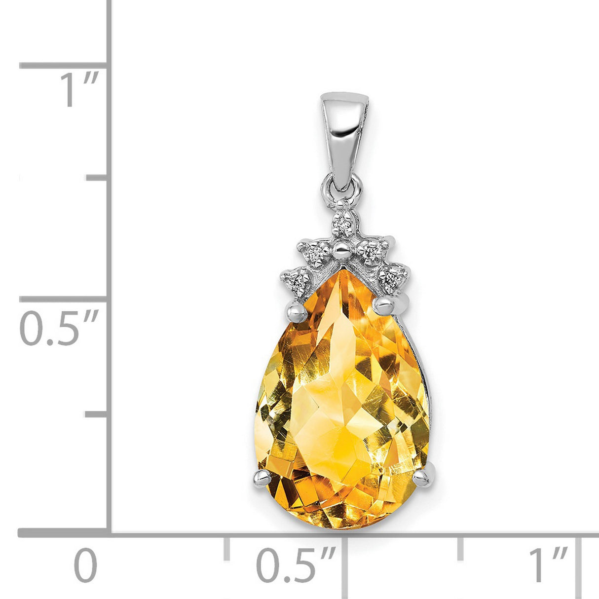 Pear Citrine and Diamond Charm Pendant in Real 14k White Gold