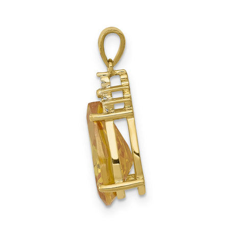 Pear Citrine and Diamond Charm Pendant in Real 14k Yellow Gold
