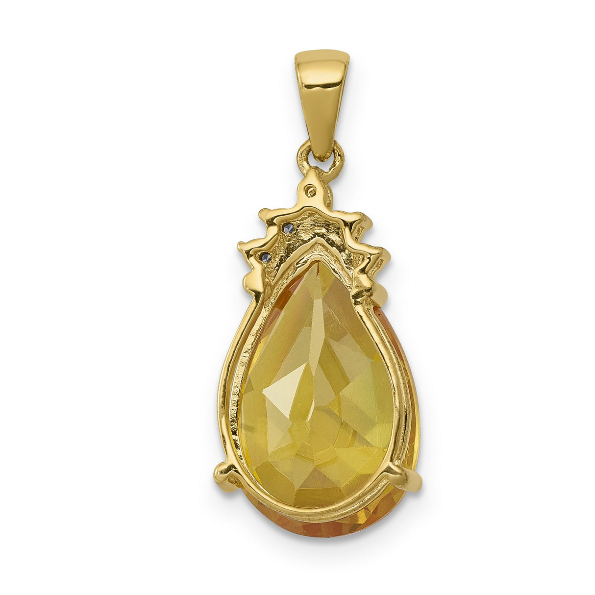 Pear Citrine and Diamond Charm Pendant in Real 14k Yellow Gold