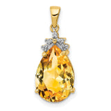 Pear Citrine and Diamond Charm Pendant in Real 14k Yellow Gold
