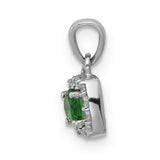 Diamond and .20 Emerald Square Halo Charm Pendant in Real 14k White Gold