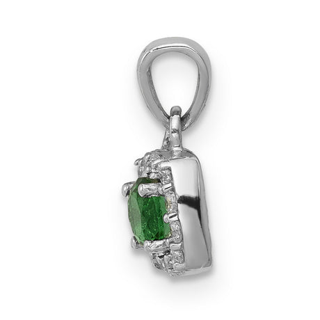 Diamond and .20 Emerald Square Halo Charm Pendant in Real 14k White Gold