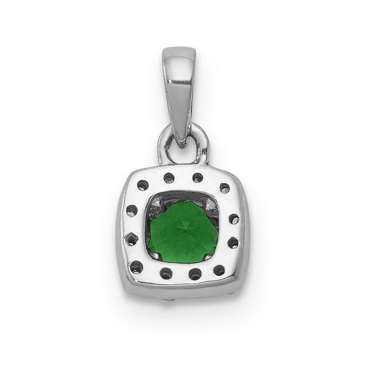Diamond and .20 Emerald Square Halo Charm Pendant in Real 14k White Gold