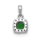 Diamond and .20 Emerald Square Halo Charm Pendant in Real 14k White Gold