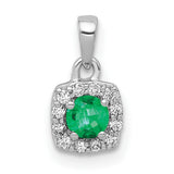 Diamond and .20 Emerald Square Halo Charm Pendant in Real 14k White Gold