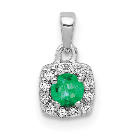 Diamond and .20 Emerald Square Halo Charm Pendant in Real 14k White Gold