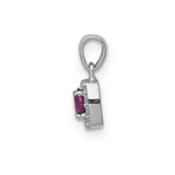 Diamond and .20 Ruby Square Halo Charm Pendant in Real 14k White Gold