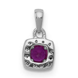 Diamond and .20 Ruby Square Halo Charm Pendant in Real 14k White Gold