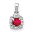 Diamond and .20 Ruby Square Halo Charm Pendant in Real 14k White Gold