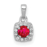 Diamond and .20 Ruby Square Halo Charm Pendant in Real 14k White Gold