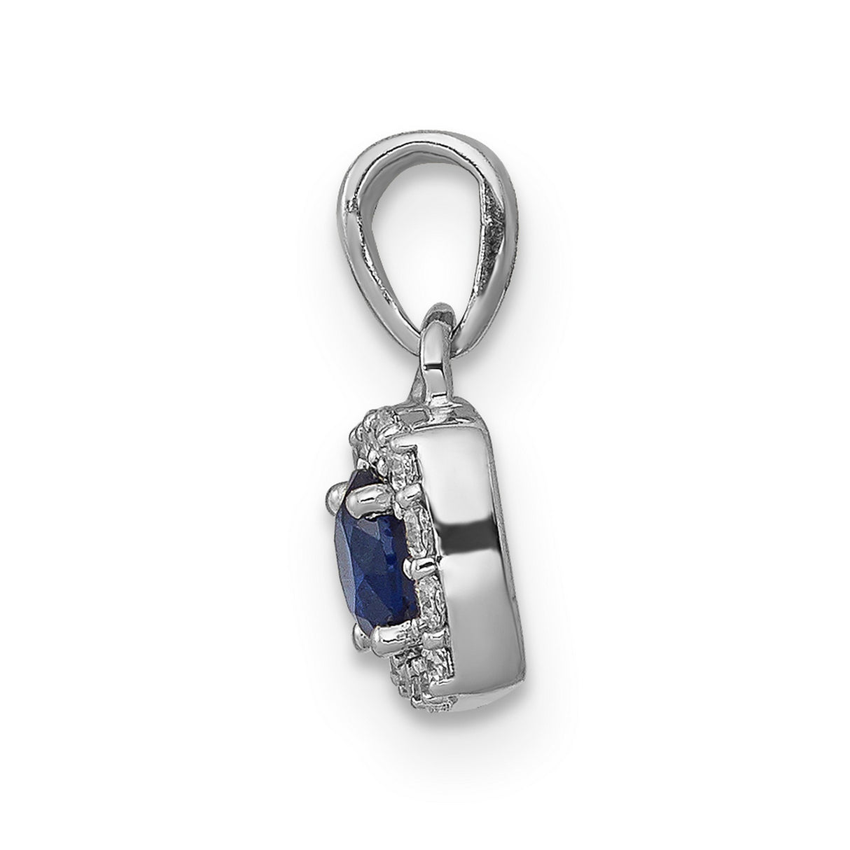 Diamond and .20 Sapphire Square Halo Charm Pendant in Real 14k White Gold