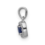 Diamond and .20 Sapphire Square Halo Charm Pendant in Real 14k White Gold