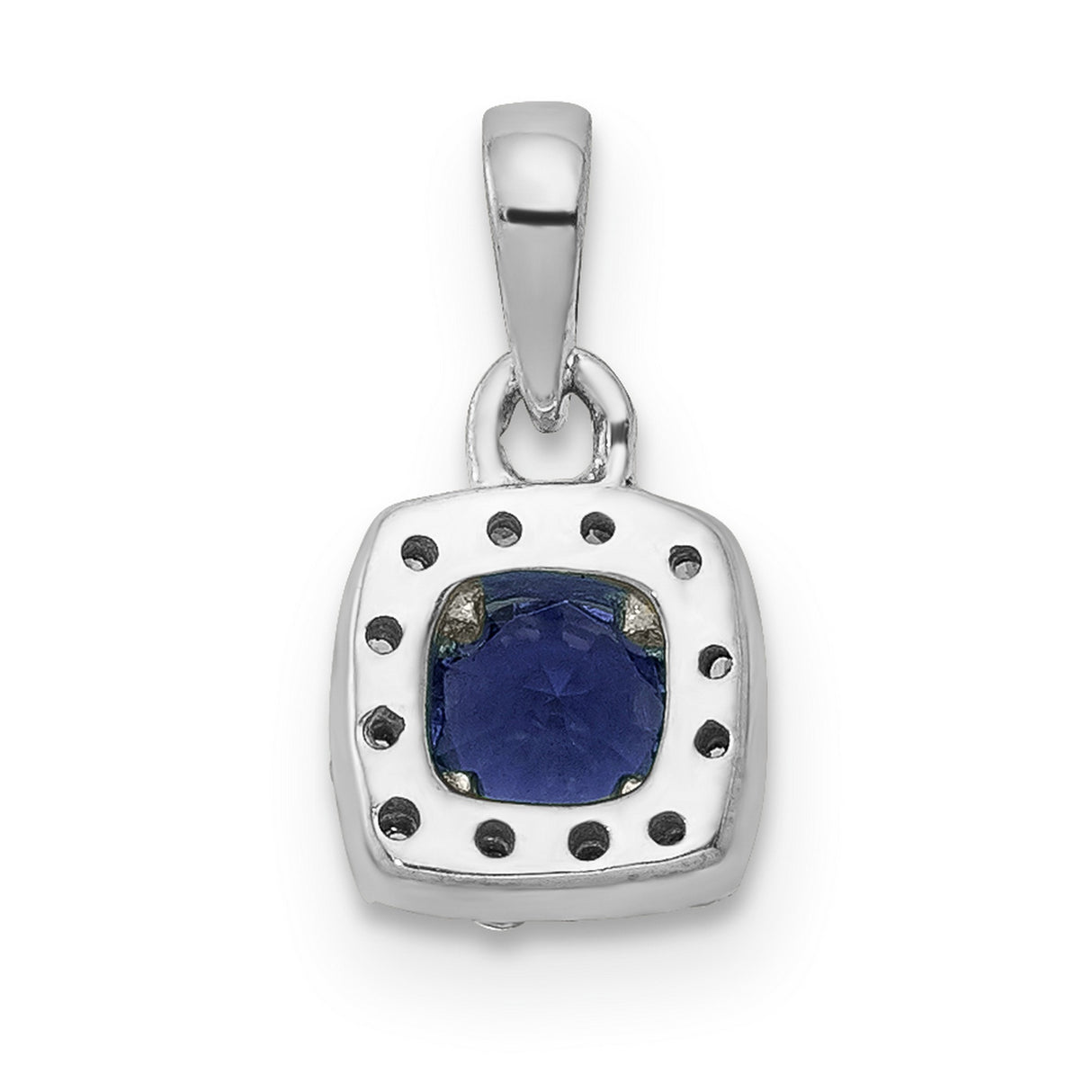 Diamond and .20 Sapphire Square Halo Charm Pendant in Real 14k White Gold