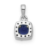Diamond and .20 Sapphire Square Halo Charm Pendant in Real 14k White Gold