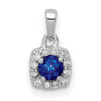 Diamond and .20 Sapphire Square Halo Charm Pendant in Real 14k White Gold
