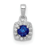 Diamond and .20 Sapphire Square Halo Charm Pendant in Real 14k White Gold