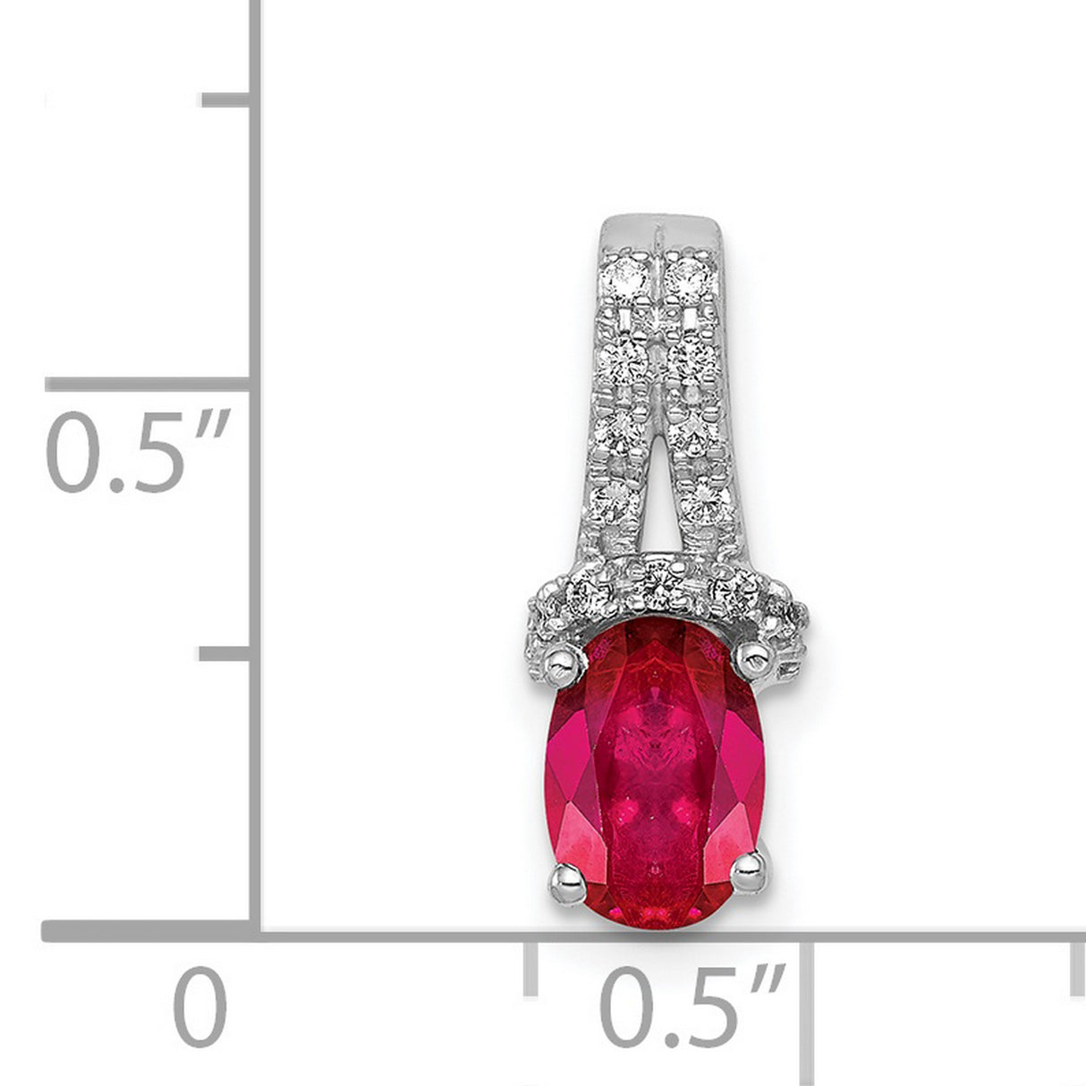 Diamond and Oval Ruby Charm Pendant in Real 14k White Gold