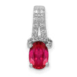 Diamond and Oval Ruby Charm Pendant in Real 14k White Gold