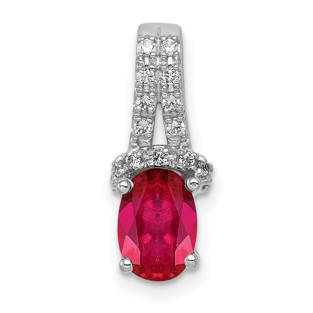 Diamond and Oval Ruby Charm Pendant in Real 14k White Gold