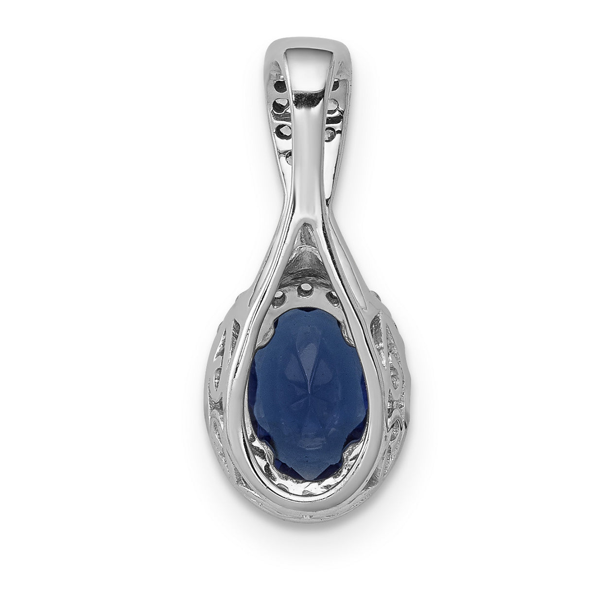 Diamond and Oval Sapphire Halo Charm Pendant in Real 14k White Gold