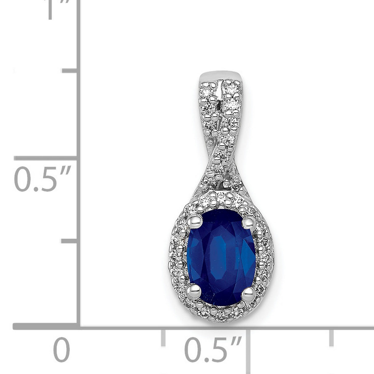 Diamond and Oval Sapphire Halo Charm Pendant in Real 14k White Gold