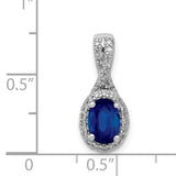 Diamond and Oval Sapphire Halo Charm Pendant in Real 14k White Gold