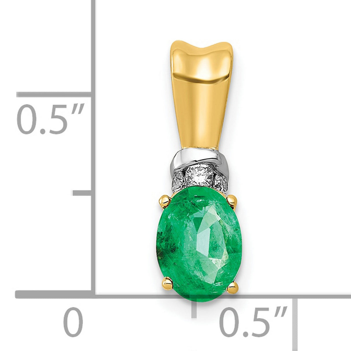 Diamond and Oval Emerald Charm Pendant in Real 10k Multi-Tone Gold