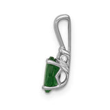 Diamond and Oval Emerald Charm Pendant in Real 14k White Gold
