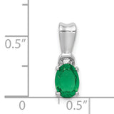Diamond and Oval Emerald Charm Pendant in Real 14k White Gold