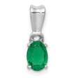 Diamond and Oval Emerald Charm Pendant in Real 14k White Gold