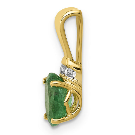Diamond and Oval Emerald Charm Pendant in Real 14k Multi-Tone Gold