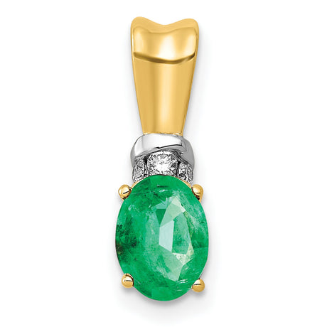 Diamond and Oval Emerald Charm Pendant in Real 14k Multi-Tone Gold