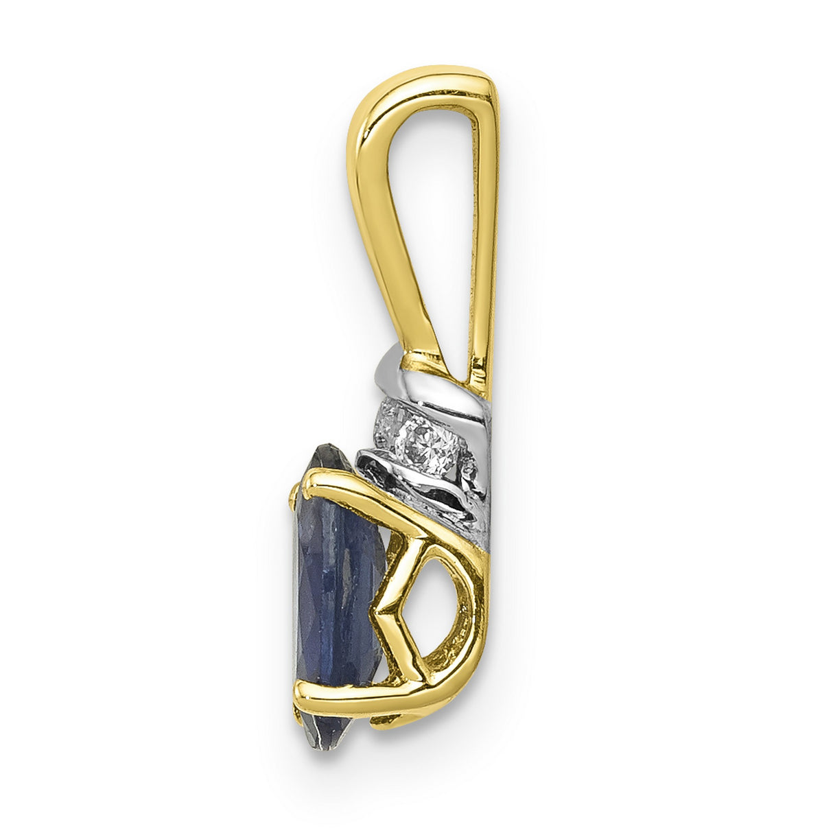 Diamond and Oval Sapphire Charm Pendant in Real 10k Multi-Tone Gold