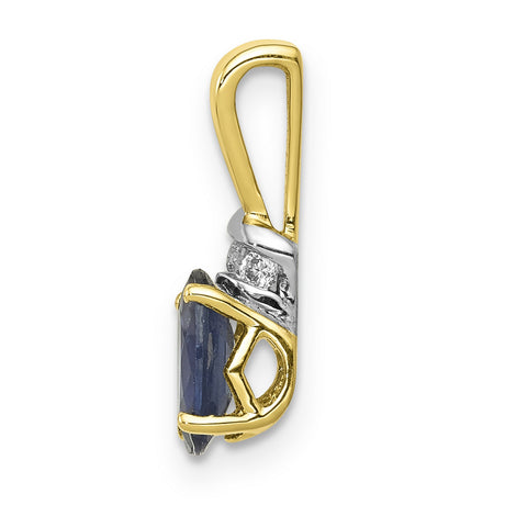 Diamond and Oval Sapphire Charm Pendant in Real 14k Multi-Tone Gold