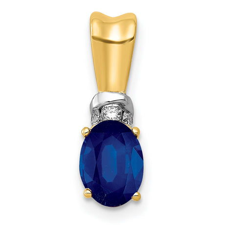 Diamond and Oval Sapphire Charm Pendant in Real 14k Multi-Tone Gold