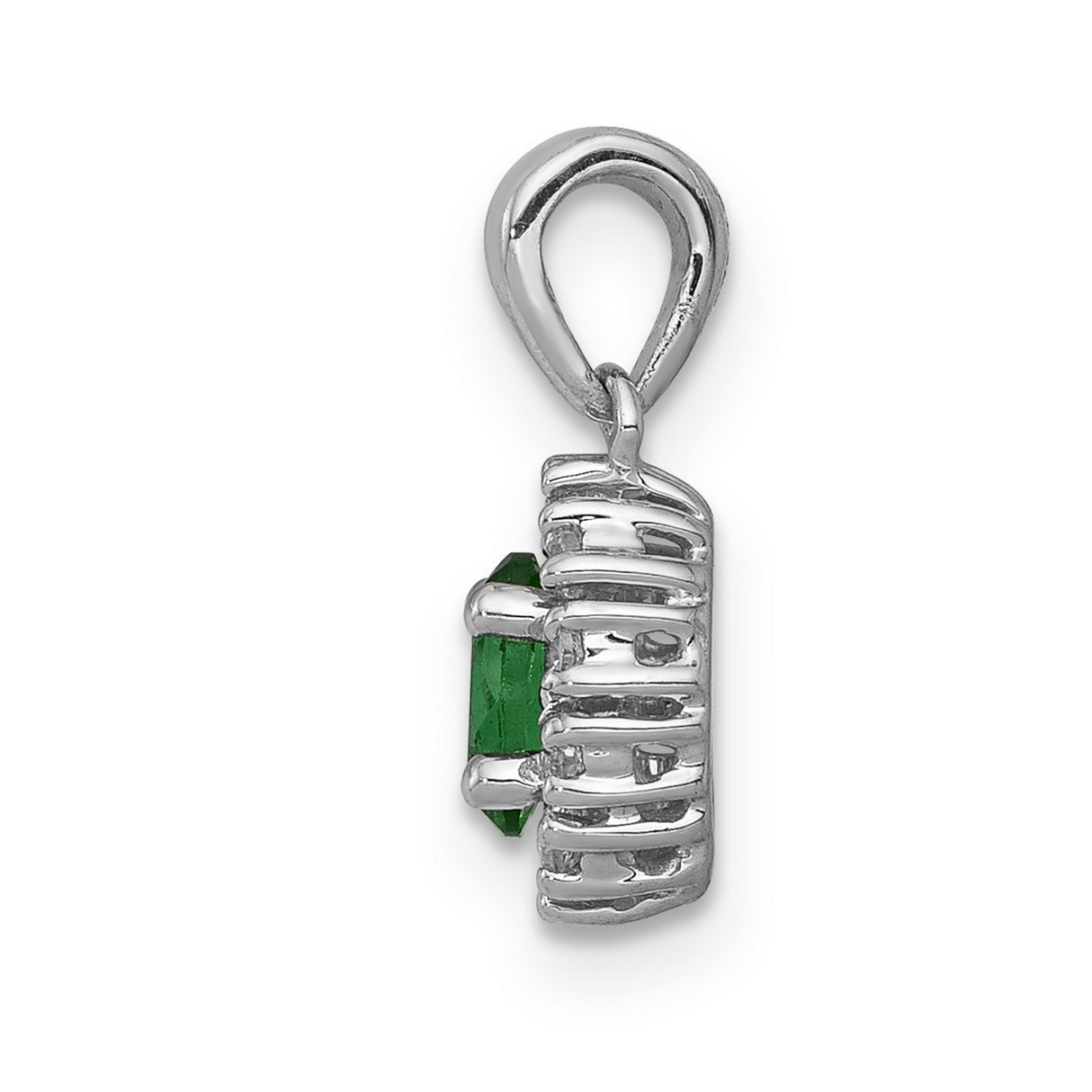 Diamond and Oval Emerald Halo Charm Pendant in Real 14k White Gold
