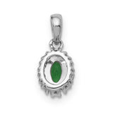 Diamond and Oval Emerald Halo Charm Pendant in Real 14k White Gold