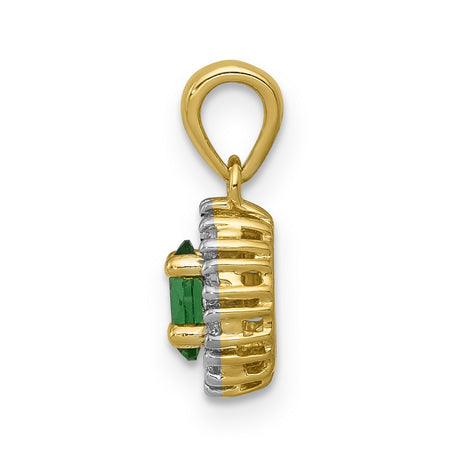 Diamond and Oval Emerald Charm Pendant in Real 14k Multi-Tone Gold