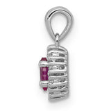 Diamond and .32 Oval Ruby Halo Charm Pendant in Real 14k White Gold