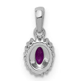 Diamond and .32 Oval Ruby Halo Charm Pendant in Real 14k White Gold