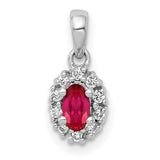Diamond and .32 Oval Ruby Halo Charm Pendant in Real 14k White Gold