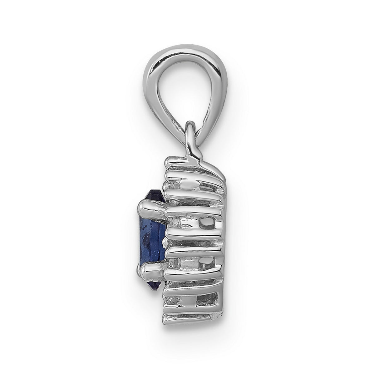 Diamond and .32 Sapphire Oval Halo Charm Pendant in Real 14k White Gold