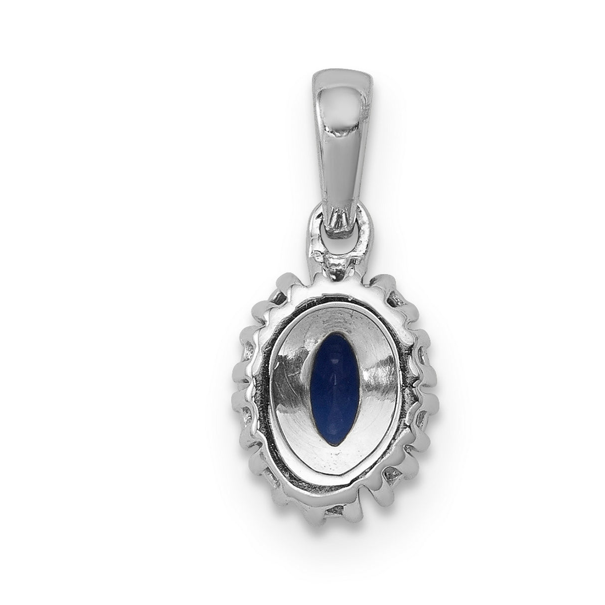 Diamond and .32 Sapphire Oval Halo Charm Pendant in Real 14k White Gold