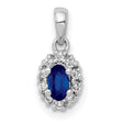Diamond and .32 Sapphire Oval Halo Charm Pendant in Real 14k White Gold