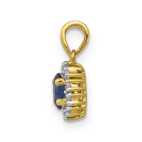 Diamond and .32 Sapphire Oval Halo Charm Pendant in Real 14k Multi-Tone Gold
