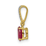 Diamond and .91 Oval Ruby Charm Pendant in Real 14k Yellow Gold