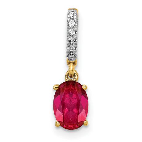 Diamond and .91 Oval Ruby Charm Pendant in Real 14k Yellow Gold