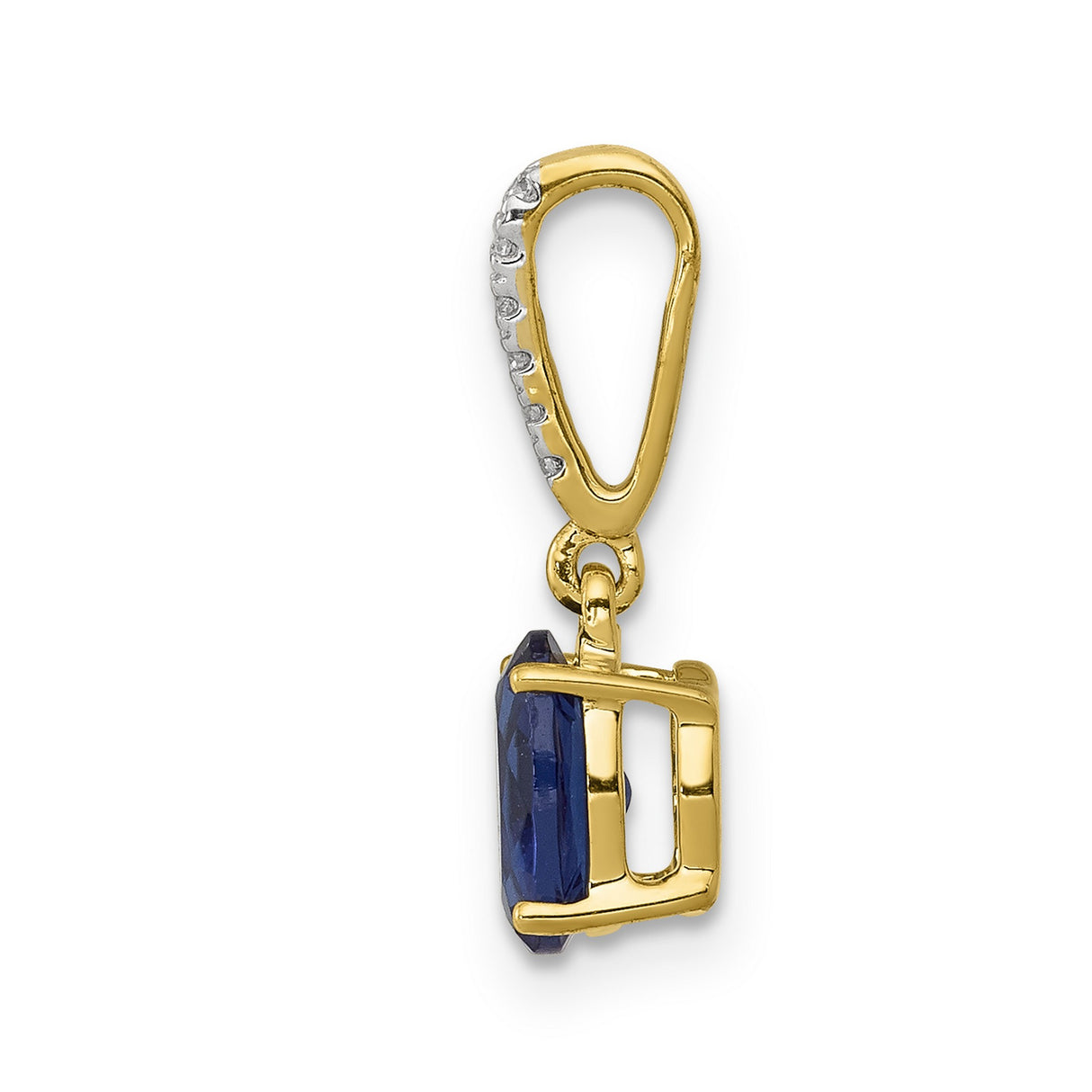 Diamond and Oval 1.04 Oval Sapphire Charm Pendant in Real 14k Yellow Gold