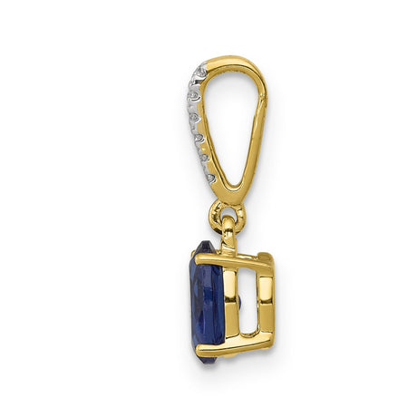 Diamond and Oval 1.04 Oval Sapphire Charm Pendant in Real 14k Yellow Gold