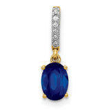 Diamond and Oval 1.04 Oval Sapphire Charm Pendant in Real 14k Yellow Gold